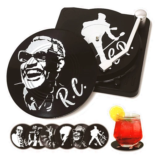 Redomm Funny Retro Vinyl Record Coasters, Creative Drink Coasters Set of 6 with Vinyl Record Player Holder for Music Lovers, Housewarming Hostess Gifts, Birthday and White Elephant Gifts Ideas