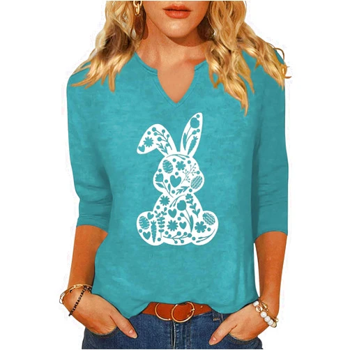 Vircreate Womens 3/4 Sleeve V Neck T-Shirts Valentina's Day Spring Shirts Love Heart Graphic Tee