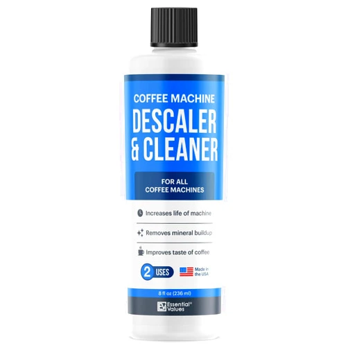 Essential Values Coffee Machine Descaler - 2 Uses - Descaling Solution for Nespresso Breville Keurig Jura & More - USA Made Cleaner For All Coffee Machines, Glass Pot Cleaner and Espresso Makers