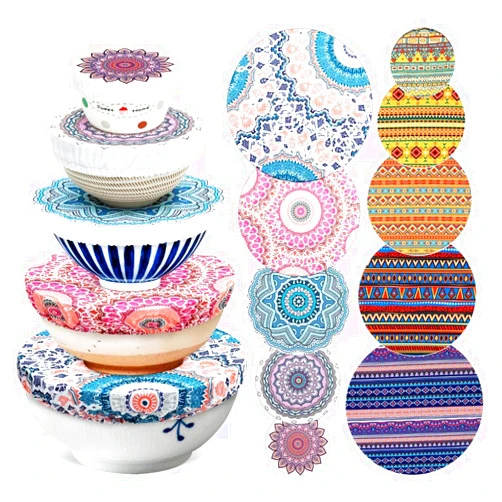 Wokuya 10 Pieces Reusable Cloth Bowl Covers in 5 Size 2 Colors,Stretch Fabric Food Covers,Elastic Cotton Food Storage Covers for Long-lasting Freshness, Canning Lids for Food Fruits Leftover