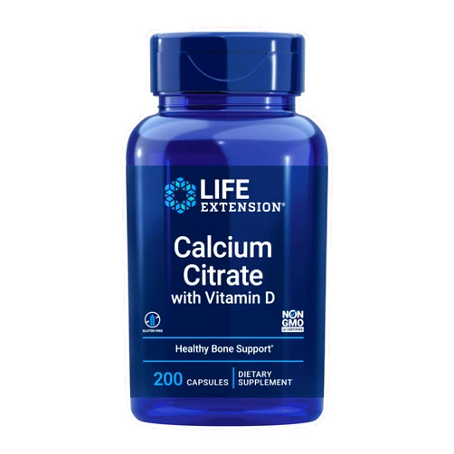 Life Extension Calcium Citrate with Vitamin D, Super-absorbable Calcium to Support Optimal Bone Health, Gluten-Free, Non-GMO, 200 Capsules