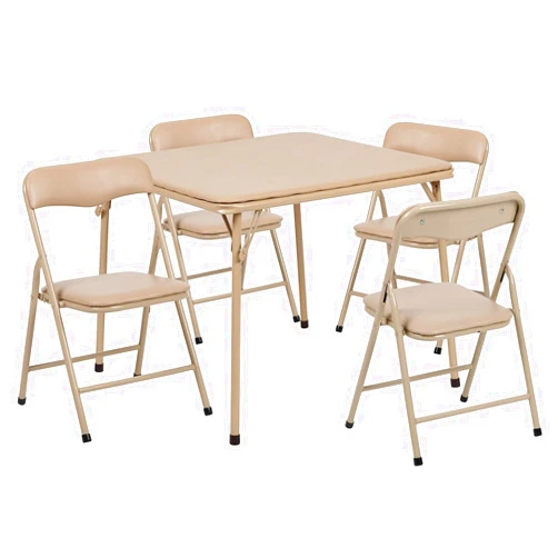 Flash Furniture Mindy Kids 5-Piece Folding Square Table and Chairs Set for Daycare and Classrooms, Children's Activity Table and Chairs Set, Tan
