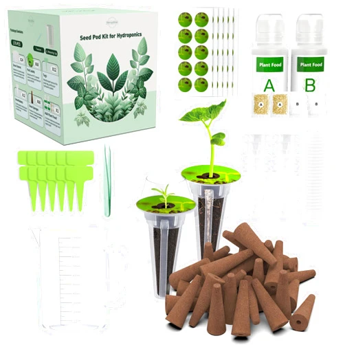VERVYVINE 176 PCS Hydroponic Pods for Aerogarden, Grow Anything Seed Pod Kit with 60 Grow Sponges, 12 Grow Baskets, 24 Grow Domes, 60 Labels, 6 A&B Plant Food, 1 Cup - Compatible with Hydroponics Growing System