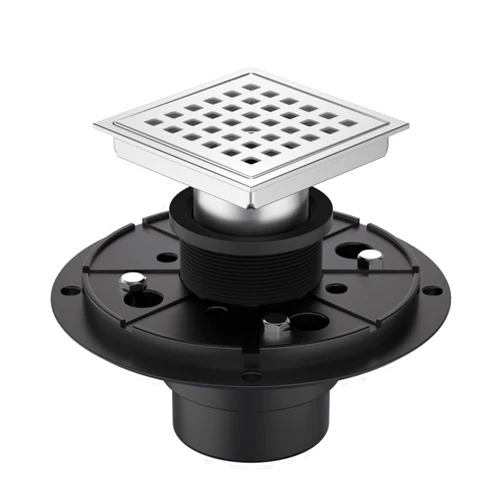 Dilvii 4 3/8 Inch Square Shower Drain Chrome, Bathroom Floor Drain, Stainless Steel Drain Kit with ABS Flange, Removable Grid Cover, Hair Strainer