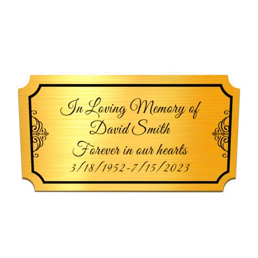 EDSG Engraved Name Plate Personalized Memorial Plaques for Doors Urns Solid Metal Plate 2x4in Name Plate Name Label Plaques with Adhesive Backing (Gold, Design 3)