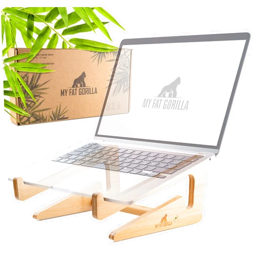 MY FAT GORILLA Wooden Laptop Stand, Wood Computer Stand, Bamboo Laptop Stand Compatible with 10-15'', Universal Laptop Shelf, Ergonomic MacBook Holder, MacBook Stand, Laptop Riser for Desk