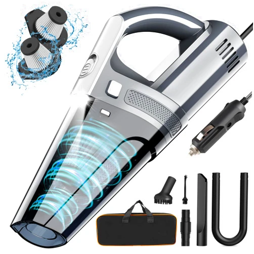 DRECELL Car Vacuum, Portable Car Vacuum Cleaner with 7000PA Suction Wired Vacuum Cleaner for Car, DC 12V High Power 16.4Ft Cord, LED Light, Lightweight, 0.33L Capacity, Storage Bag - Gray