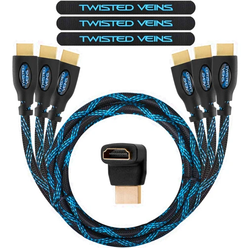 Twisted Veins HDMI Cable 6 ft, 3-Pack, Premium HDMI Cord Type High Speed with Ethernet, Supports HDMI 2.0b 4K 60hz HDR on Most Devices and May Only Support 4K 30hz on Some Devices