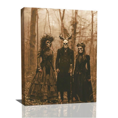 Xiilo Gothic Skull Wall Art Pictures Goth Skeleton Wall Decor Canvas Painting Home Modern Artwork Decorations Framed for Bathroom Living Room Bedroom Office 12 x 16 inch