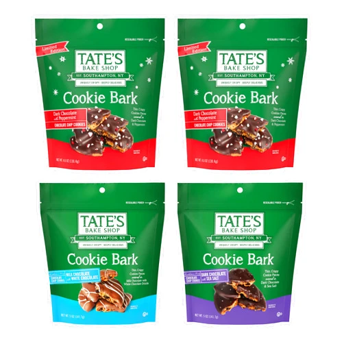 Tate's Bake Shop Cookie Bark Variety Pack, Chocolate Chip Cookies with Limited Edition Peppermint, plus Milk, White, and Dark Chocolate, 4 Bags