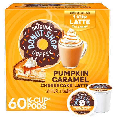 Sattie The Original Donut Shop Pumpkin Caramel Cheesecake Latte, Keurig Single Serve K-Cup Pods, 60 Count
