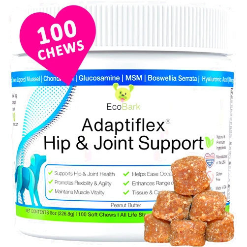 EcoBark Adaptiflex Natural Joint Supplement for Dogs - Chondroitin, MSM, & Glucosamine for Dogs Hip and Joint Supplement - Aids in Joint Pain Relief - Hip and Joint Soft Chew Supplement for Dogs-Peanut Butter