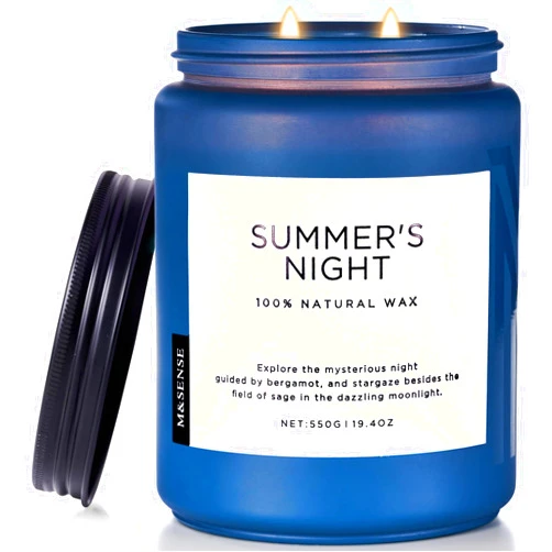 M&SENSE Summer's Night Candle, Large 2 Wick Soy Candle, 19.4oz Up to 110 Hours Burn time, Natural Scented Candle for Home, Manly Candles in Glass Jar for Bedroom