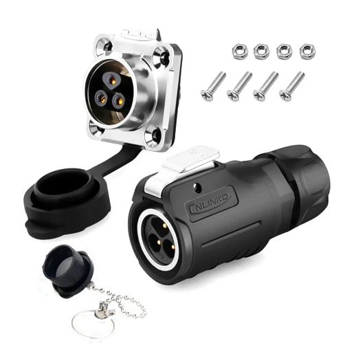 Allaounion 3 Pin Waterproof Connectors, Waterproof Electrical Connectors with Plug Dust Cover, Aviation Cable Connectors for Industrial, Power, Car, and Other Indoor/Outdoor Circular Connector