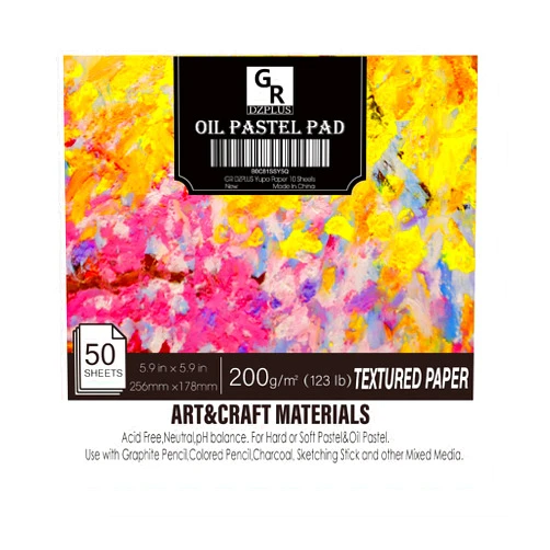 GR DZPLUS Oil Pastel Pad | 5.9 x 5.9 inch(123 lb/200g) | 50 Sheets Heavyweight Drawing Paper