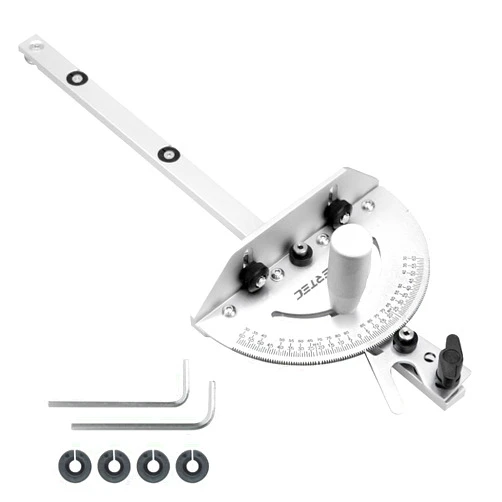 POWERTEC 71143 Deluxe Miter Gauge for Table Saw | Miter Guide with 120 Angle Stops, Silver