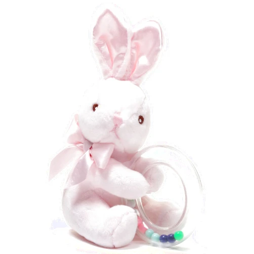 Bearington Collection Bearington Baby Cottontail Plush Stuffed Animal Pink Bunny Shaker Toy Ring Rattle, 5.5