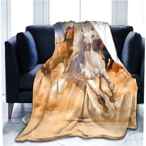 MOYMTEP Running Horses Soft Plush Flannel Blanket Throws 3D Printed for Bed/Couch/Sofa/Office/Camping 50