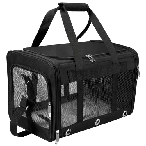 SWUVVI Soft Sided Cat/Dog Carrier,Collapsible Pets Travel Carriers for Pet/Puppy with Shoulder Strap & Removable Mat,Mesh Top Load Small Dogs/Cats Carry Bag Up to 17 Lbs TSA Airline Approved（Black,M）