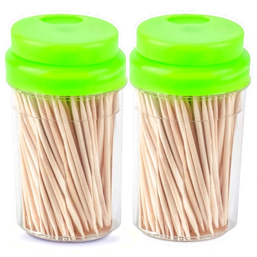 DecorRack 2 Pack Toothpick Dispensers with 600 Natural Bamboo Toothpicks, Plastic Holder (Pack of 2)