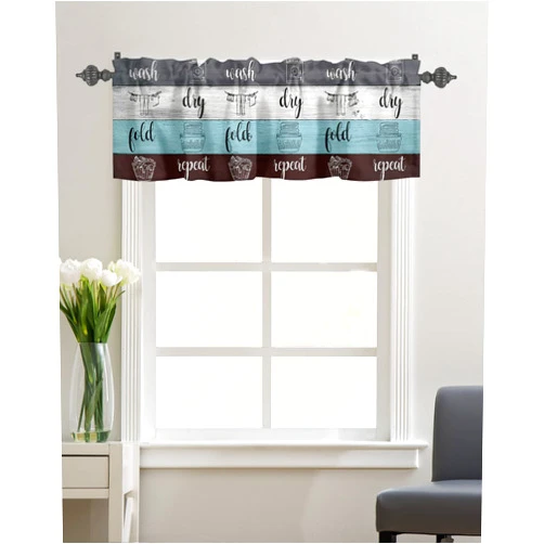 ZFUNCING Window Valance Curtains Privacy Short Curtain Clothes Laundry Room Basket Quote,Rod Pocket Drape for Bathroom Kitchen Bedroom Farmhouse Decor Farm Blue Gray Vintage Wood Grain 54x18in