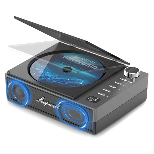 Leapwell CD Player Portable, Leapwell Portable CD Player with Speakers Bluetooth Rechargeable, Small Compact Retro CD Players for Home, Personal Desktop CD Player with USB FM Black