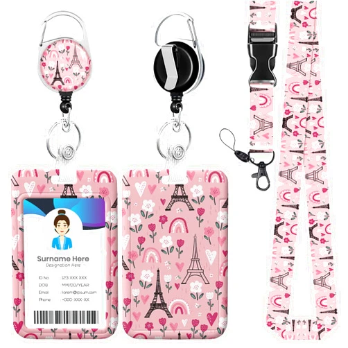 EMXION Pink Eiffel Tower ID Badge Holder with Lanyards, Detachable Lanyards for ID Badges, Retractable Badge Reel with Heavy Duty Clip for Nurse Teacher Office Staff Student