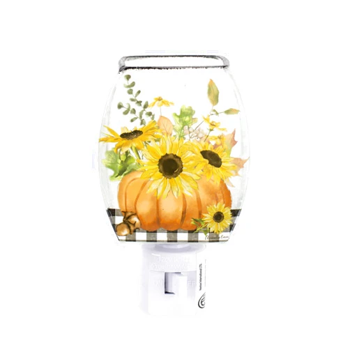 Cottage Garden Harvest Sunflower Pumpkin Foliage 4.75 x 2.75 Glass Wall Plug in Night Light with On/Off Switch, Welcome Fall