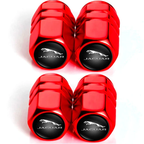 SUHFFF 4 Pcs Tire Valve Stem Caps for Jaguar All Models, Valve Tire Dust Covers Metal Alloy Car Tires Valve Caps, Corrosion Resistant, Car Accessories, C-Red