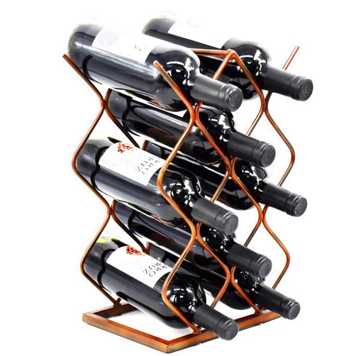Johoxton Wine Racks Countertop 8 Bottles Wine Rack Wine Holder Small Wine Rack Wine Storage Racks Wine Racks Free Standing Floor Metal Wine Rack Tabletop Wine Rack (Brown)