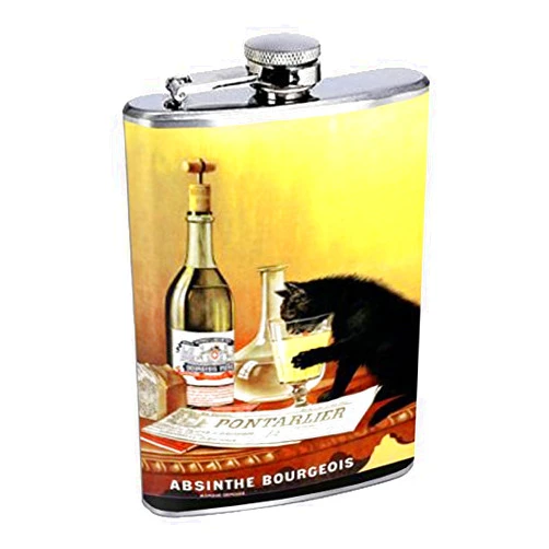 Perfection In Style Absinthe Bourgeois Black Cat Flask 8oz D-062