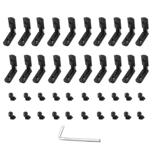Rierdge 20pcs 2020 Series T Slot L-Shape Interior Inside Corner Connector Joint Bracket with M5 Screws and Wrench for 6mm T Slot Aluminum Extrusion Profile, Black