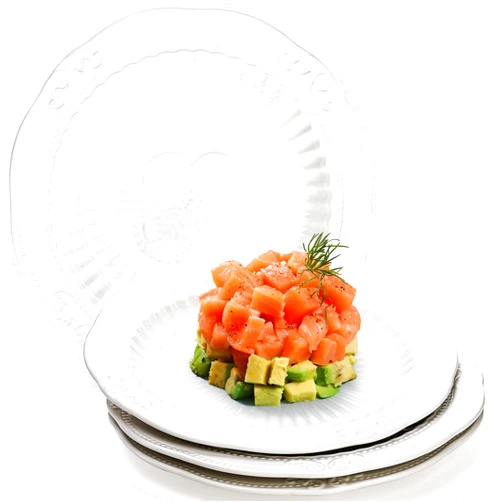 Lyellfe Set of 4 Ceramic Dinner Plates, White Embossed Salad Appetizer Plate, Round Dinnerware Serving Dishes for Steak, Dessert, Eating, Microwave, Dishwasher, Oven Safe