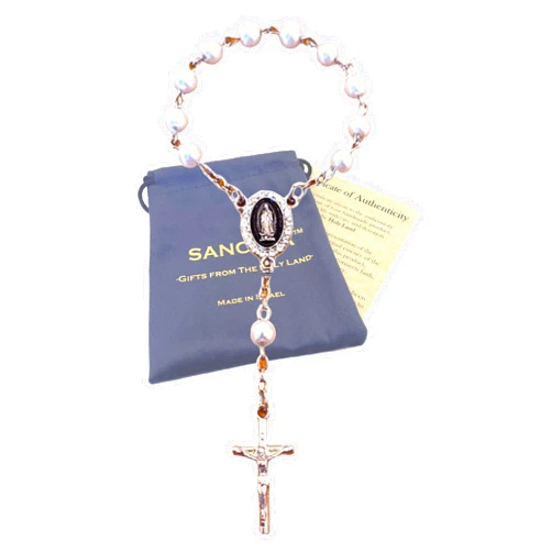 SANCTRA One Decade Travel Rosary, Handmade and Blessed in the Holy Land, Single Decade Rosary with Medal and Crucifix, Gift Pouch and Certificate of Authenticity