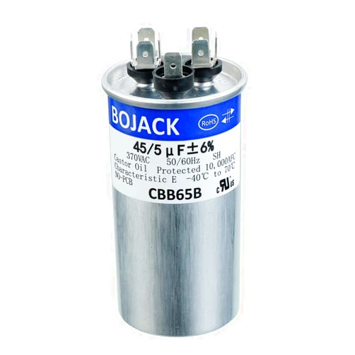 BOJACK 45+5uF 45/5MFD ±6% 370V CBB65 Dual Run Circular Start Capacitor for AC Motor Run or Fan Start or Condenser Straight