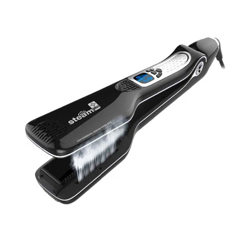 YIMEI HOUSEHOLD Steam Hair Straightener Brush Flat Iron, Professional Steam Ceramic Tourmaline Hair Iron Comb Spray Protect Hair Not Hurt, with Removable Teenth, LCD Display, Dual Voltage, Black