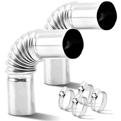 CALIDAKA 2pcs Diese-l Heater Exhaust Pipe,Stainless Steel 24mm Parking Air Heater Exhaust Pipe Tube Elbow Connector Exhaust Pipe Duct Connector with 4 Clamps for Diese-l Boat Heater
