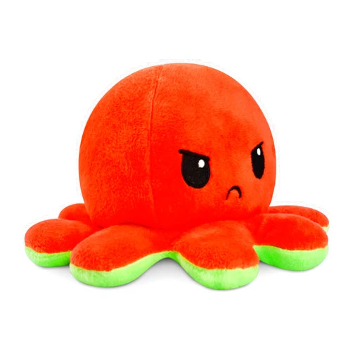 TeeTurtle - The Original Reversible Octopus Plushie - Red + Green - Cute Sensory Fidget Stuffed Animals That Show Your Mood, 4 inch