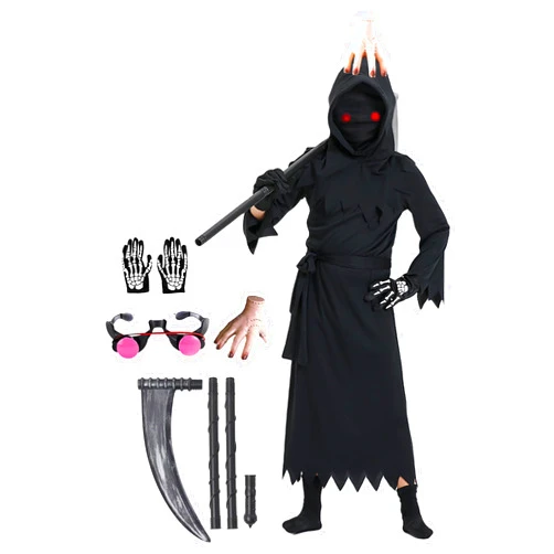 GUUBX Halloween Costumes for Kids Grim Reaper Set Scary Ghost Cosplay Outfit Phantom Robe Creepy Party Favor for Giving