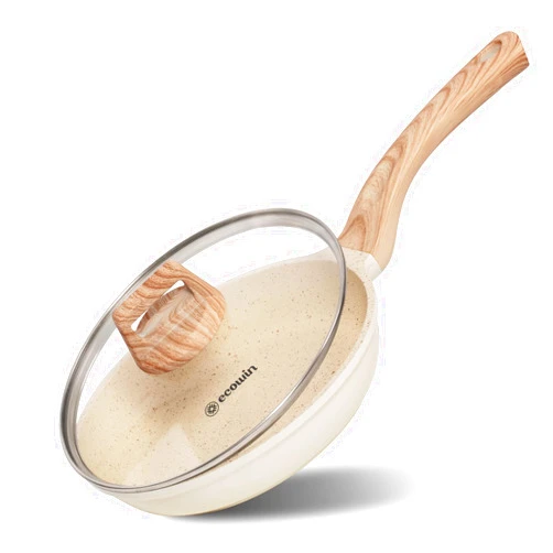 Ecowin Nonstick Frying Pan 8Inch Egg Pan,Nonstick Skillet with Lid,Granite Egg Frying Pan with Glass Lid, Dishwasher and Oven Safe,Induction Compatible, PFOA Free