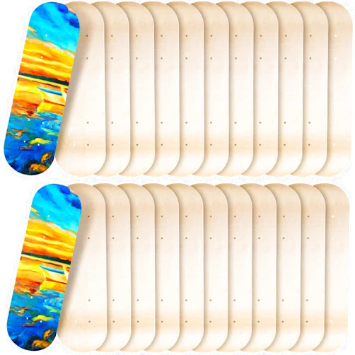 Meooeck 24 Pack Blank Skateboard Decks Mini Maple Skateboard Deck Beginner Kid Skateboard 17 x 5 Inch 7 Ply Wooden Skate Deck Double Tail Skateboard Light Deck Bulk for Painting Replacement Decoration