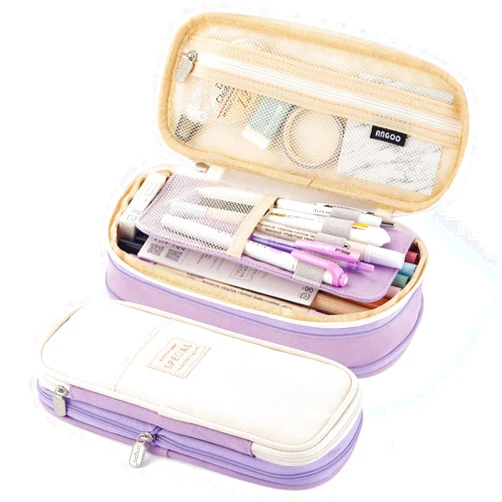 EASTHILL Big Capacity Pencil Pen Case Office College School Large Storage High Capacity Bag Pouch Holder Box Organizer Blue (Purple)