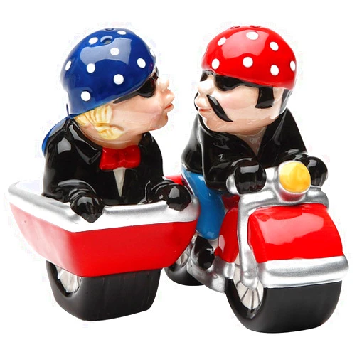 Pacific Giftware Husband and Wife Biker Motorcycle and Sidecar Salt and Pepper Shakers Set