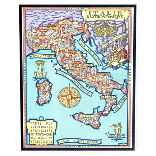 YELLOWBIRD ART & DESIGN Map of Italy Wall Art - Italian Food Poster 8x10 - Vintage Retro Style Italian Map- Rome Tuscany Florence Venice - Gastronomique Travel Map - Italian Cuisine - Italian Gifts - Italian Home Decor
