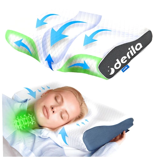 Derila Cervical Queen Size Pillow for Sleeping - Support Pillow for Side, Back, Stomach Sleepers - Contour Best Bed Pillows for Sleeping