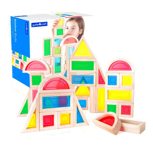 Guidecraft Rainbow Blocks Set - 30 Pcs. Kids Learning & Educational Toys, Stacking Blocks, Multi-Colored Block Play Set for Toddlers