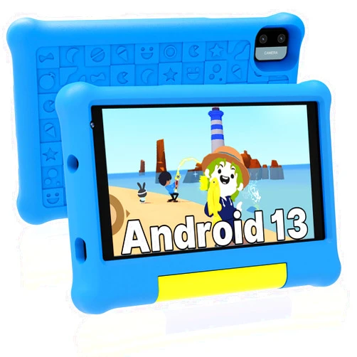 ApoloSign Kids Tablet 7 inch Tablet for Kids Android 13 Tablet with 2GB RAM 32GB ROM, Dual Camera, Educational Games, Parental Control APP and Silicone Case, Blue