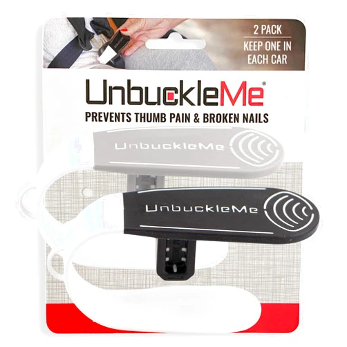 UnbuckleMe Car Seat Buckle Release Tool (As Seen on Shark Tank) - Easy Opener Aid for Arthritis, Long Nails, Older Kids - Button Pusher for Infant, Toddler Car Seats (2 Pack, Black & Gray)