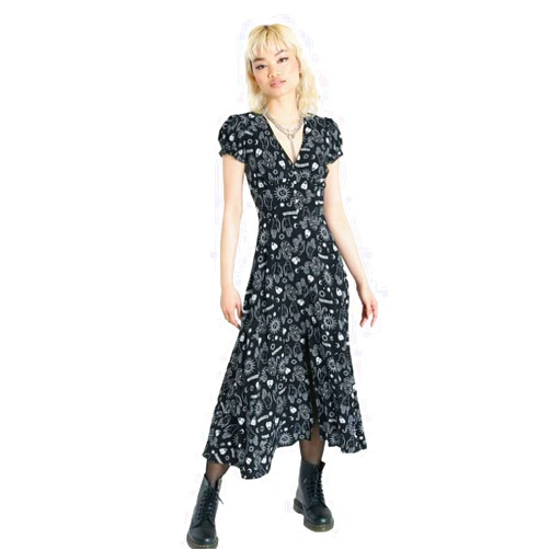 Hell Bunny Gothic Witchcraft Hello Goodbye Ouija A-Line Midi Dress