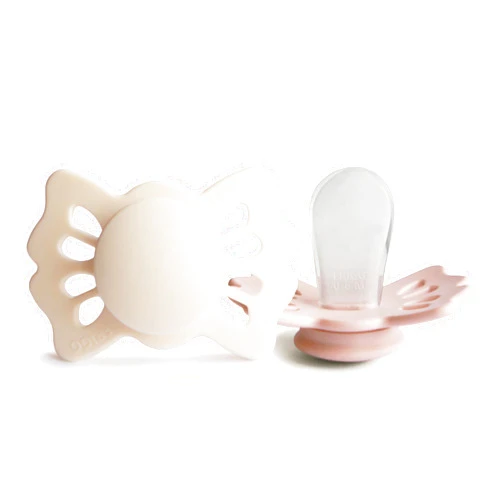 FRIGG Lucky Symmetrical SilkySoft Silicone Baby Pacifier | Made in Denmark | BPA-Free (Cream/Blush, 0-6 Months)